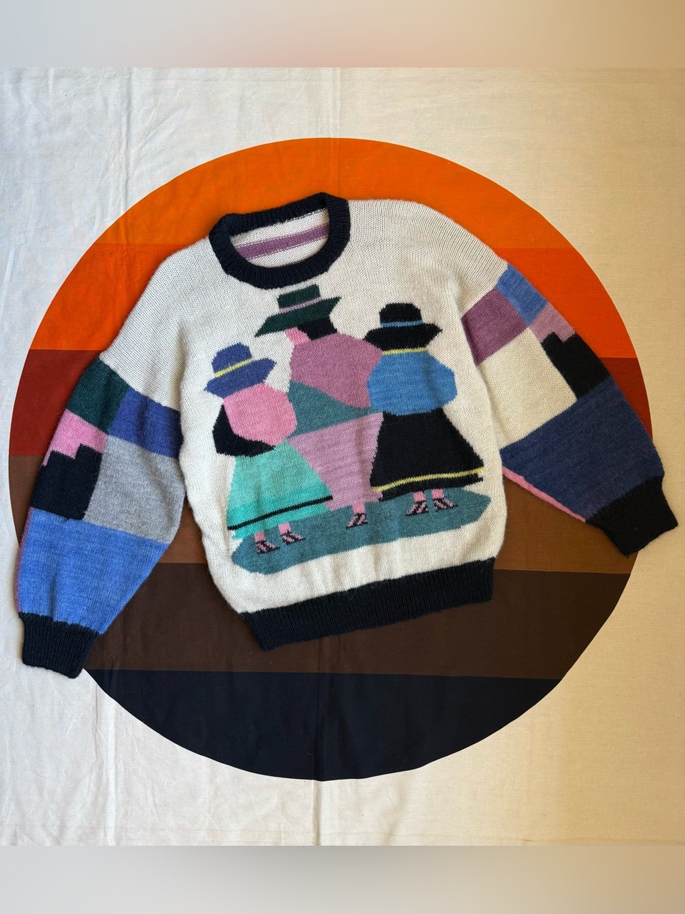 Vintage novelty print balloon sleeve sweater